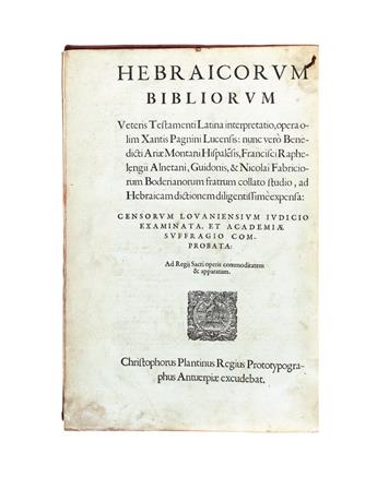 BIBLE. POLYGLOT.  Hebraicorum bibliorum . . . interpretatio [with Novum Testamentum Graece].  1572